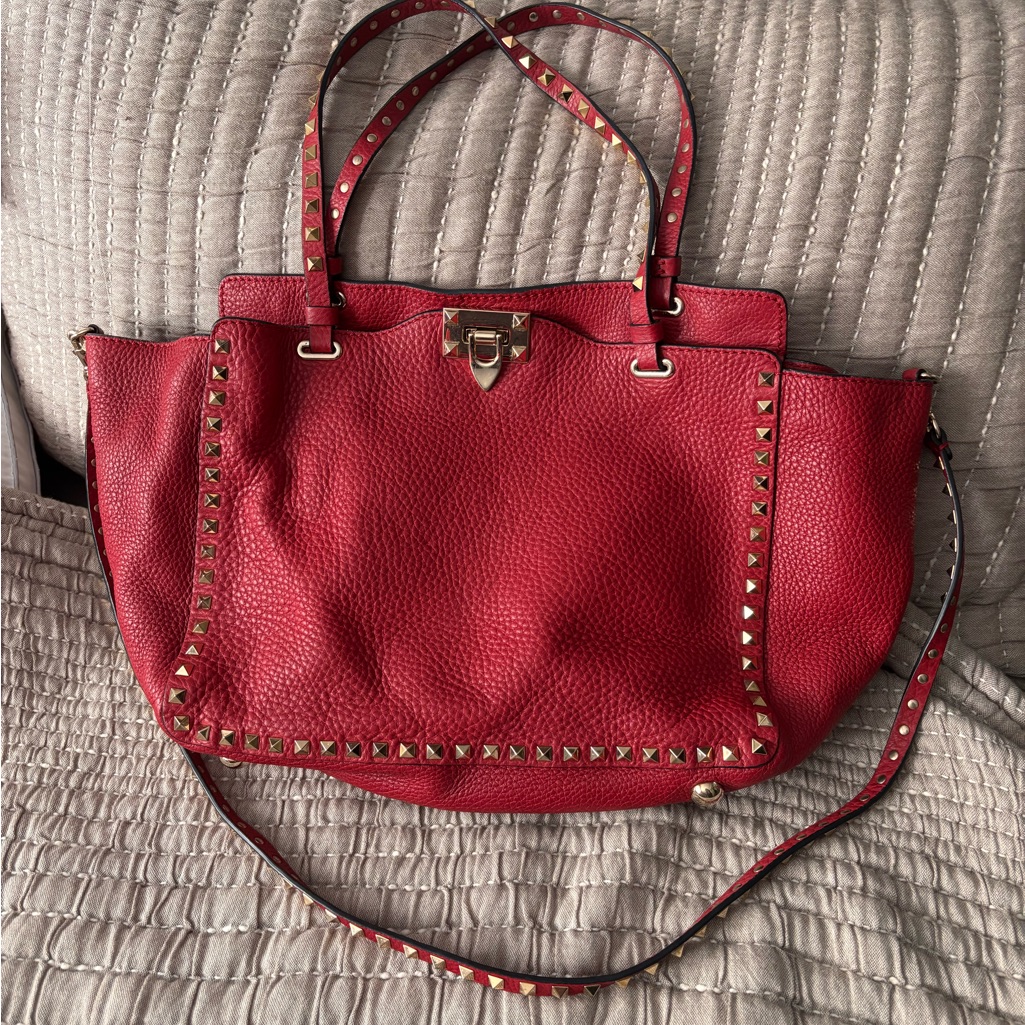 Valentino Garavani Red Rockstud Leather Tote Large Size